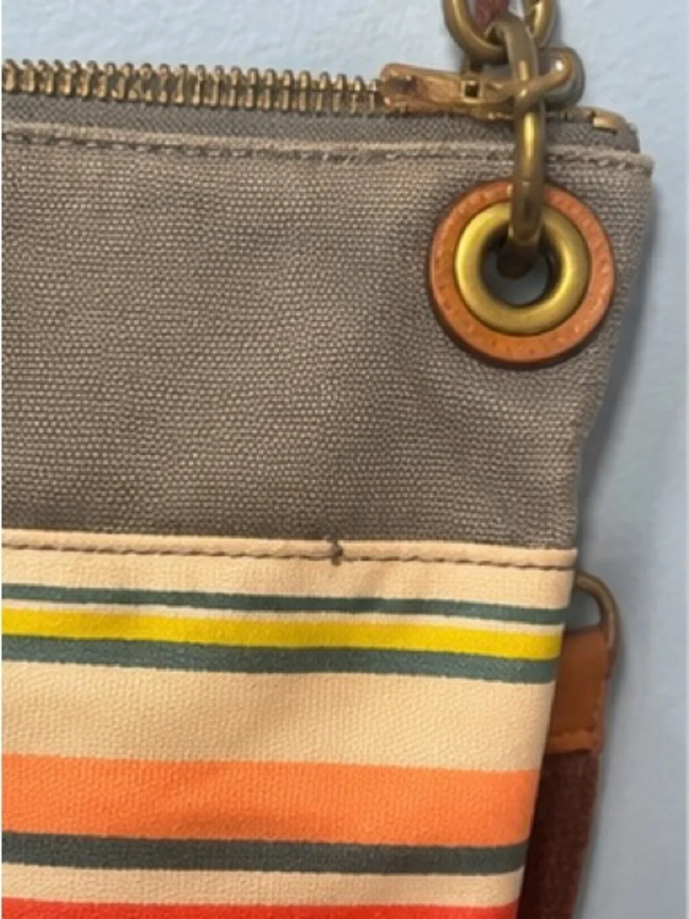 Fossil Keely Striped Canvas Crossbody Bag Multicolor Boho Shoulder Bag